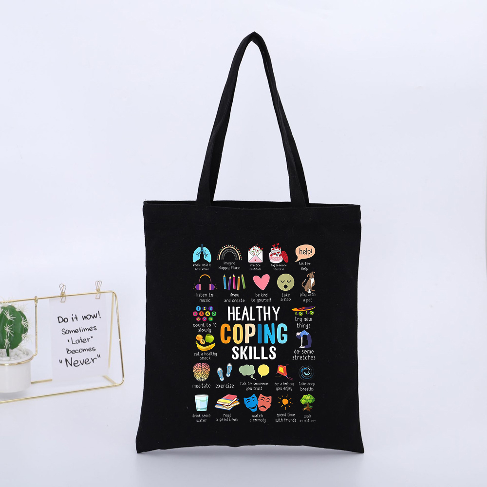 Health Wellness Mental Health - Borsa in tela con tipografia ispirata